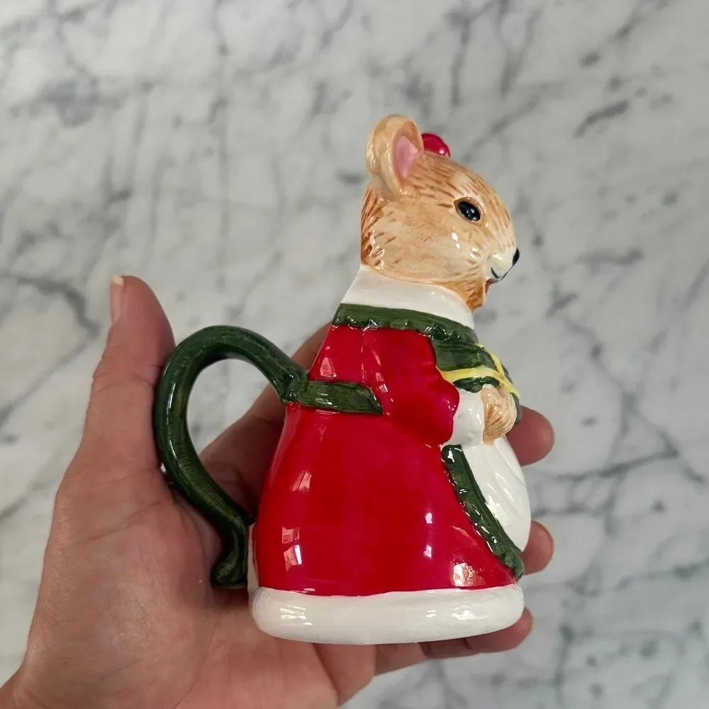 VTG Mrs Christmas Mouse Tea Set with Teapot, Sugar and creamer